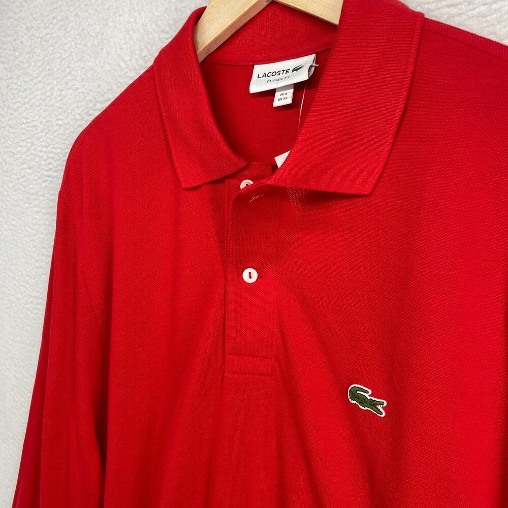 LACOSTE Shirt Mens XL Classic Polo Golf Performance Pique Long Sleeve Red NEW - Picture 6 of 12